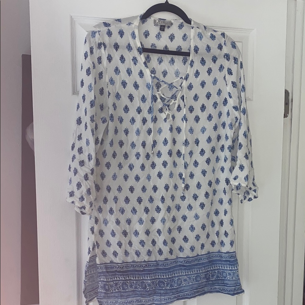 Elegant Blue and White Women's Versatile Tunic